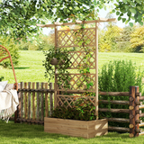 Outsunny Wooden Trellis Planter with Roof and Open Bottom – Raised Garden Bed for Climbing Plants, Natural