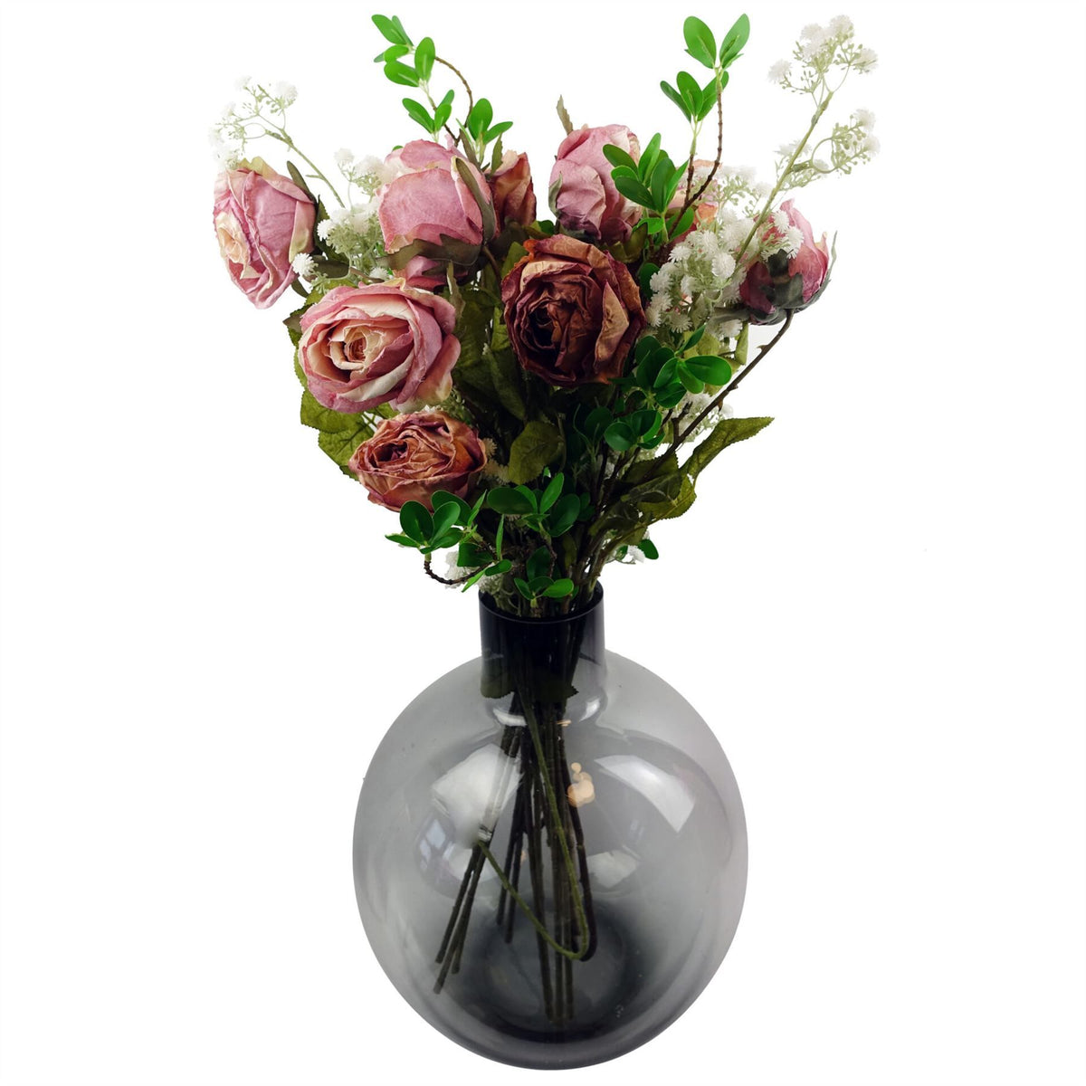 Artificial Dark Pink Rose Stems, Pack of 6 – 70cm Realistic Silk Flowers with Wired Stems