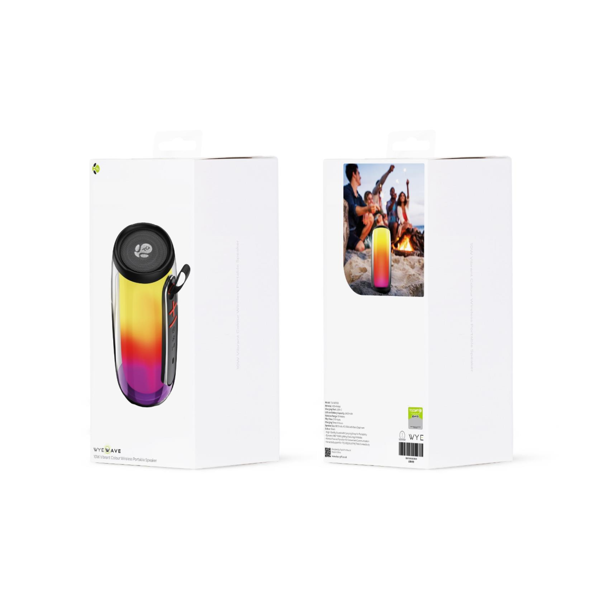 WYEWAVE 10W Portable Wireless Speaker with 360° RGB Lighting and Hands-Free Calling – Black