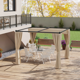 Outsunny 3 x 3m Retractable Pergola with Curtains, PU-Coated Polyester Canopy & Metal Frame – Beige