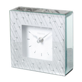 Hestia Mirror Glass Raindrop Design Mantel Clock HE1329CK – Silver Luxe Crystal and Glitter Quartz Clock