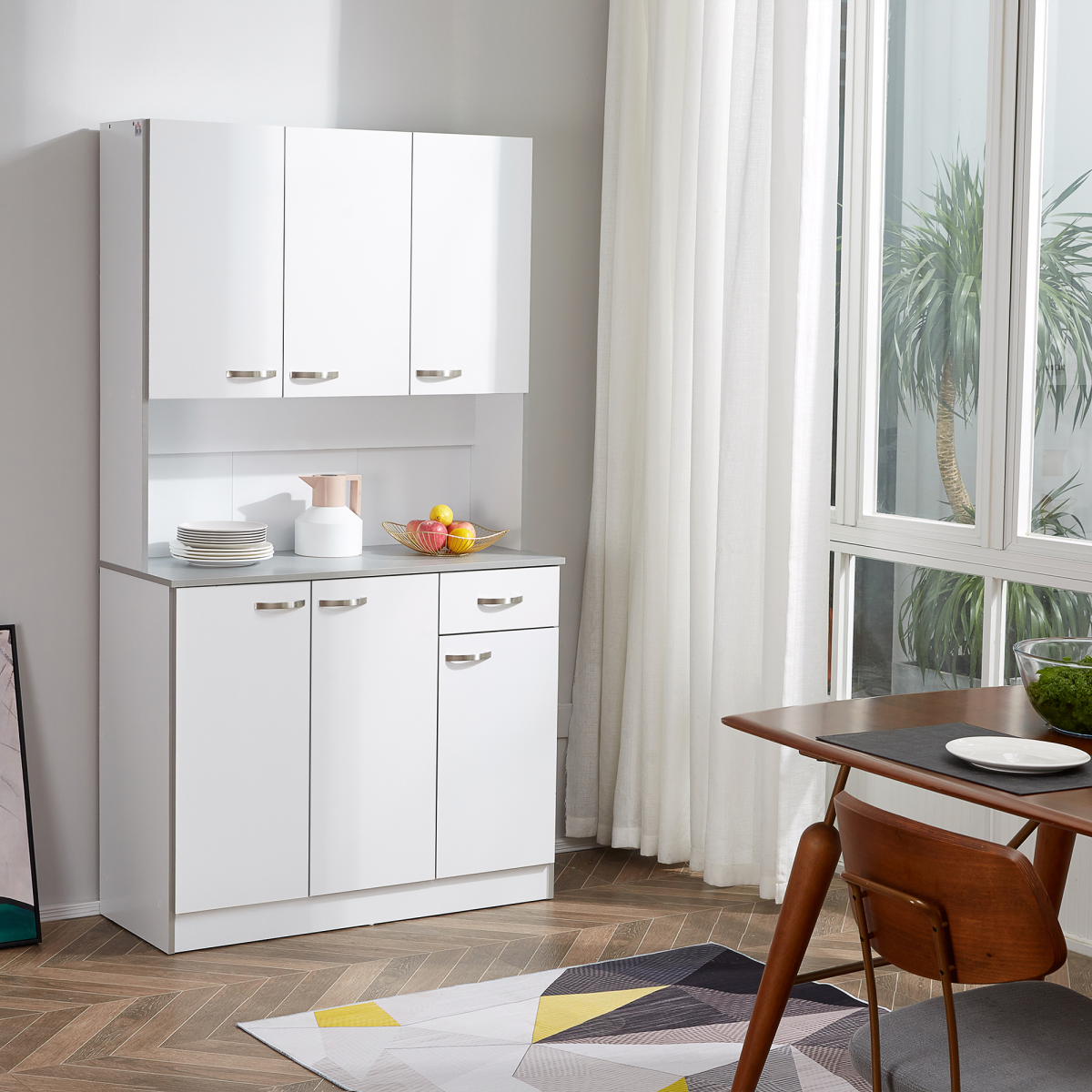 HOMCOM Freestanding Kitchen Cupboard with Doors, Drawer & Open Shelf – Pantry Storage for Kitchens