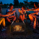 Outsunny Square Steel Fire Pit with Poker – Wood & Charcoal Burning Garden Patio Heater, Black