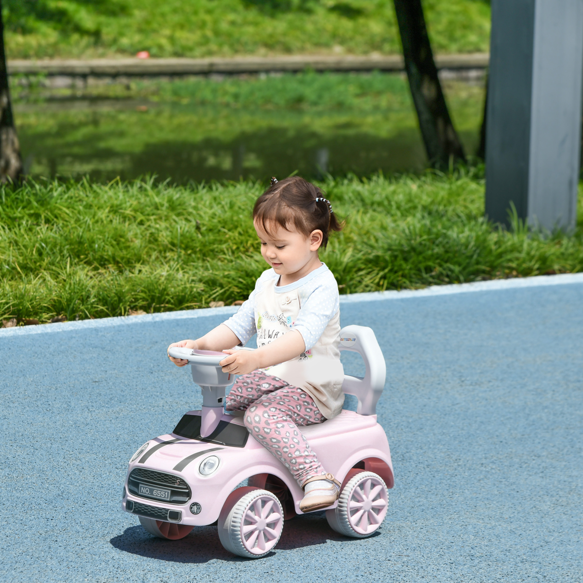AIYAPLAY Foot-to-Floor Ride-On Car with Steering Wheel & Horn – Toddler First Ride-On, Pink