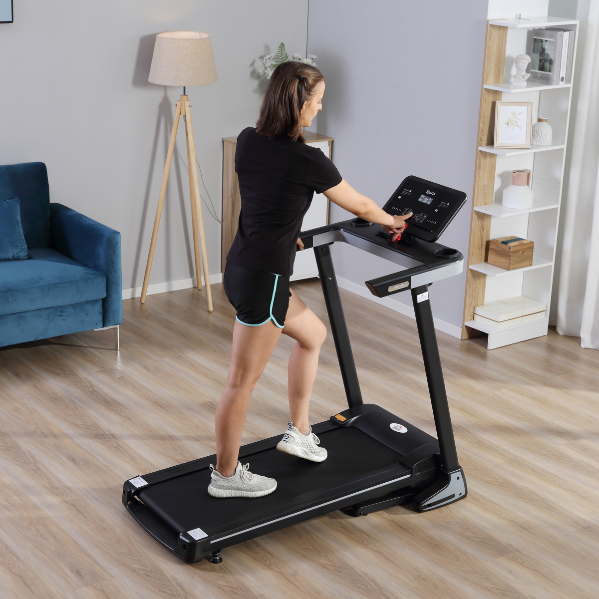HOMCOM 500W Motorised Folding Treadmill, 1-12 km/h with 12 Preset Programs, LCD Display & Phone Holder