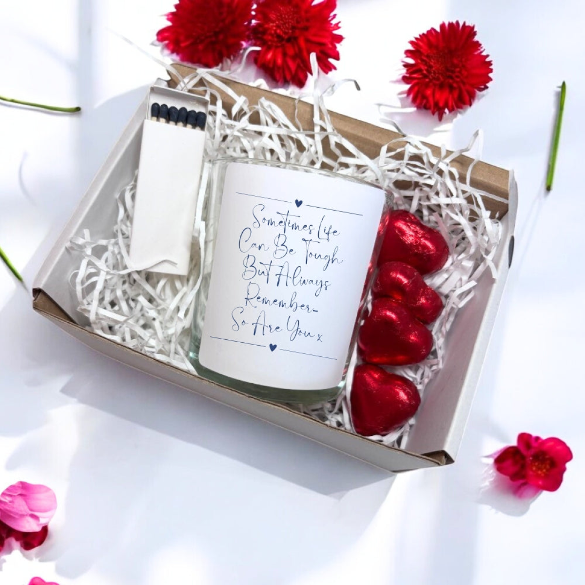 Sometimes Life Can Be Tough Message Candle Gift Set with Chocolates – Fresh Linen Scent