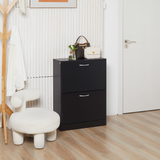 HOMCOM 2-Tier Shoe Cabinet with Flip-Down Doors – 12 Pairs, Adjustable Shelves, Black