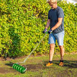 Rolling Lawn Aerator with 30 Spikes and 100 cm Handle – Spiked Roller for Healthier Soil, Dark Green