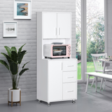 HOMCOM Kitchen Buffet with 2 Cabinets, 3 Drawers and Microwave Rack – 60x40x150cm Storage Cupboard, White