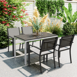 Outsunny Garden Table for 4-6 with Aluminium Frame & Slatted Top, 120 x 70 cm – Outdoor Patio Table, Black