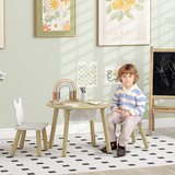 AIYAPLAY 3-Piece Toddler Table and Chair Set with Centre Mesh Bag – Bear Backrests, White and Natural Wood