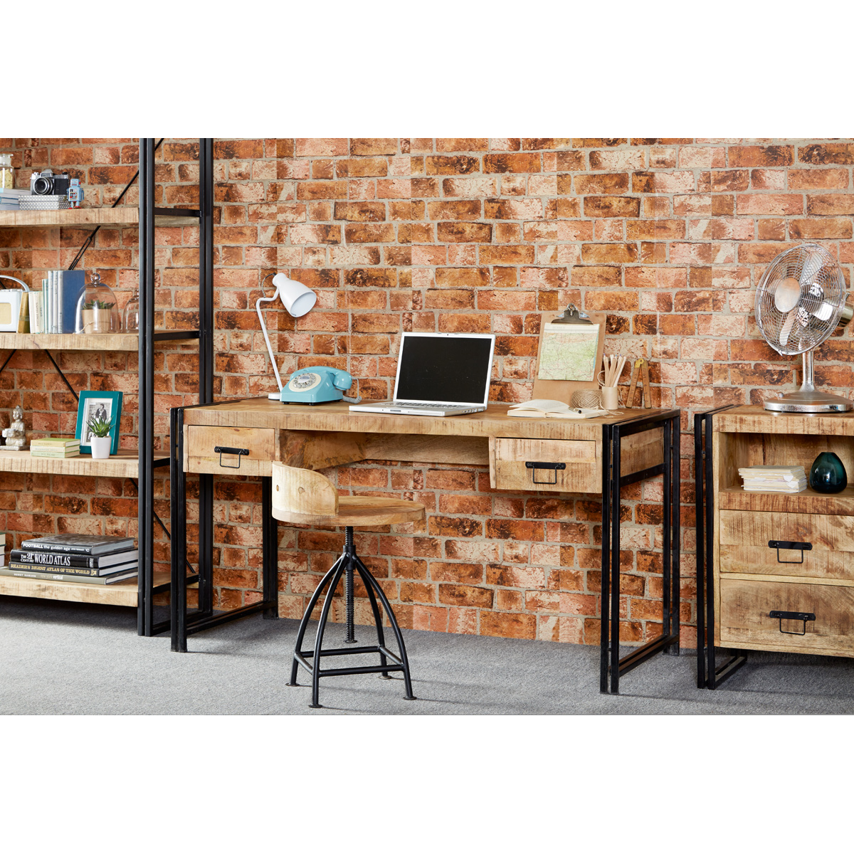 Cosmo Industrial Desk with Spacious Work Surface – Solid Mango Wood & Reclaimed Metal Home Office Desk
