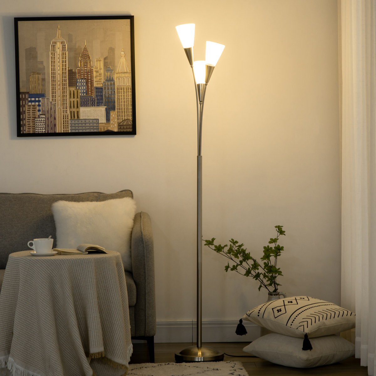 Modern 3-Light Uplighter Floor Lamp