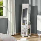 360° Swivel Lockable Jewellery Cabinet with Full Length Mirror & Back Shelves – Bedroom Storage