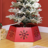 HOMCOM Hexagon Christmas Tree Base Cover with Hollow Snowflake Patterns – Festive Tree Stand Skirt, Red