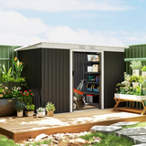 Outsunny 9 x 4ft Galvanised Steel Garden Storage Shed with 2 Sliding Doors & Ventilation Slots – Outdoor Tool Storage, Grey