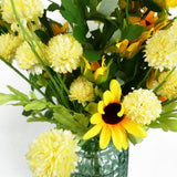 Leaf Artificial Dahlia Pompom Stems with Five Blooms & Wired Stalks, Pack of 6 – 50cm Home & Event Decor, Yellow