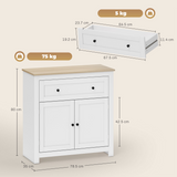 Kitchen Sideboard Storage Cabinet with Drawer & Adjustable Shelves – Freestanding Cupboard, White and Oak