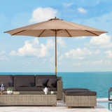 Outsunny 3m Wooden Garden Parasol with Bamboo Ribs & Pull-Rope Pulley – Tilting Sun Shade Umbrella, Khaki