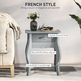 French-Style Side Table with Drawer, Curved Legs & Anti-Tip Strap – Bedside Nightstand & Lamp Table, Grey