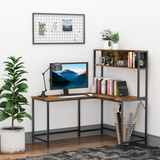 HOMCOM Industrial L-Shaped Desk with Upper Shelf, 149 x 140cm – Corner Home Office Workstation, Brown & Black