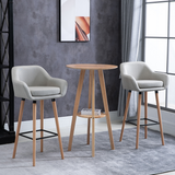 HOMCOM Modern Fabric Bucket Seat Bar Stools with Solid Wood Legs & Footrest – Breakfast Bar Seating, Beige