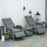 Outsunny rattan chaise lounge chair reclined with footrest raised