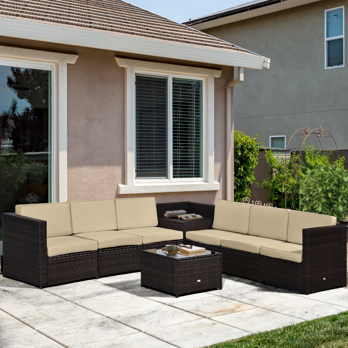 Outsunny Rattan Sofa Set storage table detail