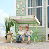 AIYAPLAY Kids Fox Pattern Swing Seat with Adjustable Canopy and Safety Belts – Outdoor Garden Play, Green