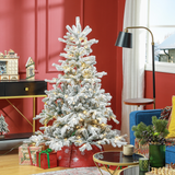 HOMCOM 5ft Artificial Christmas Tree with Realistic Snow Branches and 200 Warm White LED Lights – Auto Open