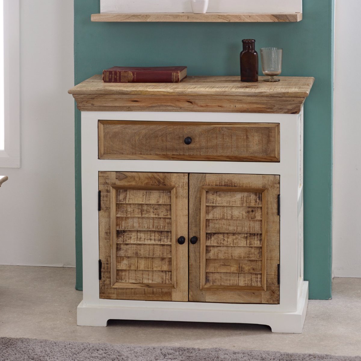 Alfie Mango Wood Sideboard with 1 Drawer and 2 Cupboard Doors – Handmade Dining Storage