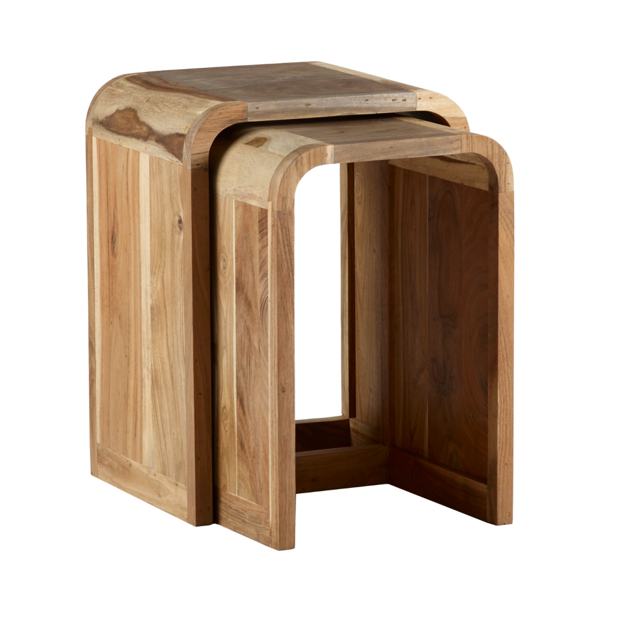 Aspen Hand-Crafted Wooden Nest of 2 Tables – Retro-Inspired Space-Saving Side Tables for Lamps & Drinks