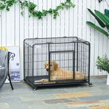 PawHut Foldable Metal Dog Crate with Lockable Doors, Wheels & Removable Tray – Large Dog Kennel