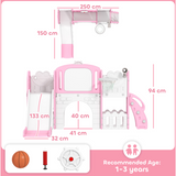 7-in-1 Kids Slide Set with Swing, Basketball Hoop, Telescope & Drawing Board – Indoor Play, Ages 1-3, Pink