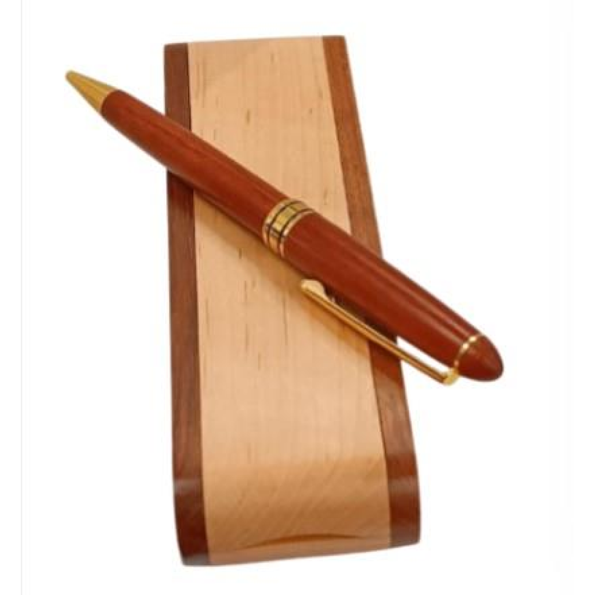 IMPERIAL Handmade Wooden Ballpoint Pen Gift Set with Wooden Box and Desk Stand – Light Brown with Gold Trim