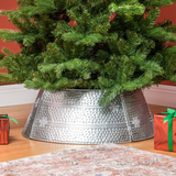 HOMCOM 66cm Christmas Tree Collar with Hollow Snowflake Patterns – Steel Tree Skirt Alternative, Silver