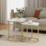 HOMCOM Marble-Effect Side Table Set with Gold Tone Steel Frames – Round & Oblong Accent Tables, White