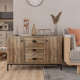 HOMCOM Industrial Sideboard Storage Cabinet with 3 Drawers & 2 Cabinets – Distressed Brown