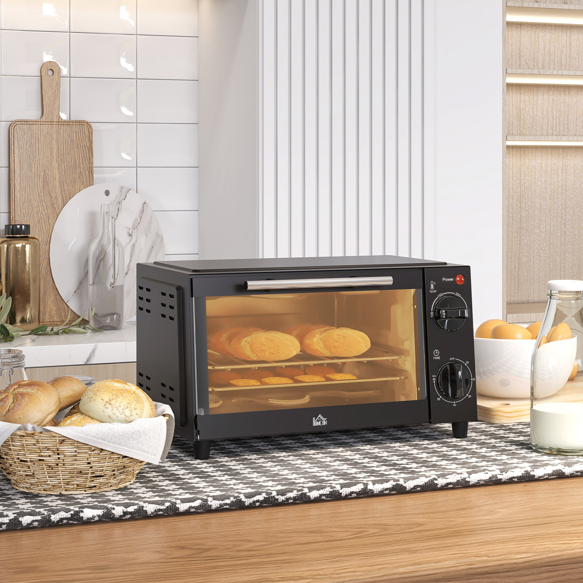 HOMCOM 9L Countertop Mini Oven & Toaster Grill, 750W – Compact Kitchen Oven with Timer