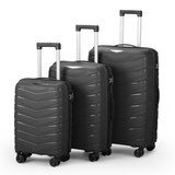 3-Piece V-Stripe Trolley Luggage Set, 20", 24" & 28" PP Suitcases with Iron Handles, Black