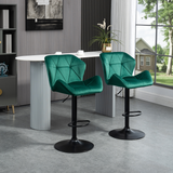 HOMCOM Set of 2 Velvet-Touch Bar Stools with Wing-Shaped Seats & Metal Footrest – Breakfast Bar Seating, Green