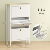 3-Drawer Shoe Cabinet with Flip Drawers for 21 Pairs – Slim Hallway Shoe Storage, White and Oak