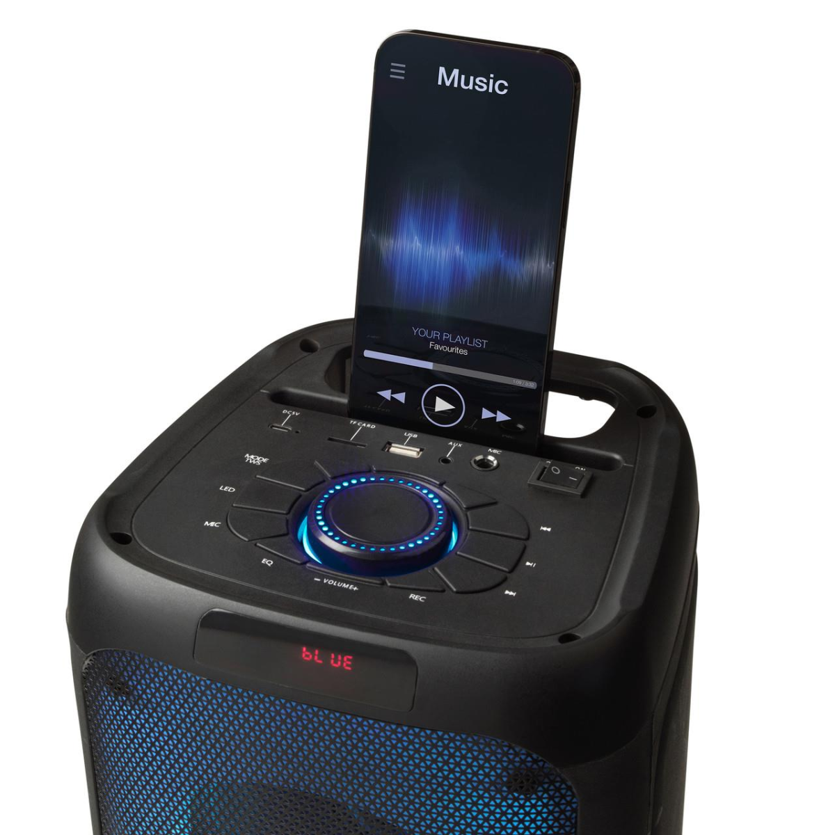Intempo Bluetooth Karaoke Speaker WDS 580 with Wired Microphone, LED Lights & Phone Stand – 100W Party Speaker