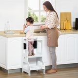 2-in-1 Kids Kitchen Step Stool & Table – Learning Tower with Safety Rail & Chalkboard