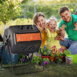 Dual Chamber Tumbling Compost Bin with 360° Rotation & Ventilation – 42.3 Gallon Garden Composter, Orange