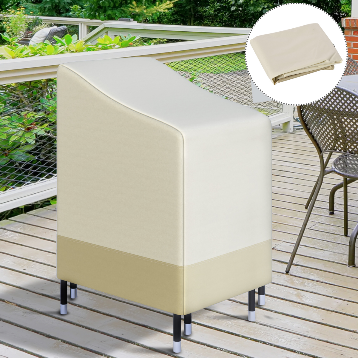 Outsunny Waterproof Wicker Chair Cover, 70 x 90 x 115 cm – 600D Oxford with PVC Lining, Beige