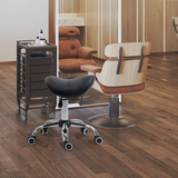 PU Leather Saddle Stool with Padded Seat & 5 Wheels – Adjustable Height Salon Stool, Black