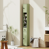kleankin Slim Bathroom Cabinet with Toilet Roll Storage, Drawer & Open Shelves – Tall Freestanding Unit, Green