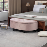 HOMCOM Semi-Circle Tufted Storage Ottoman Bench with Padded Lid – Hidden Storage Seat