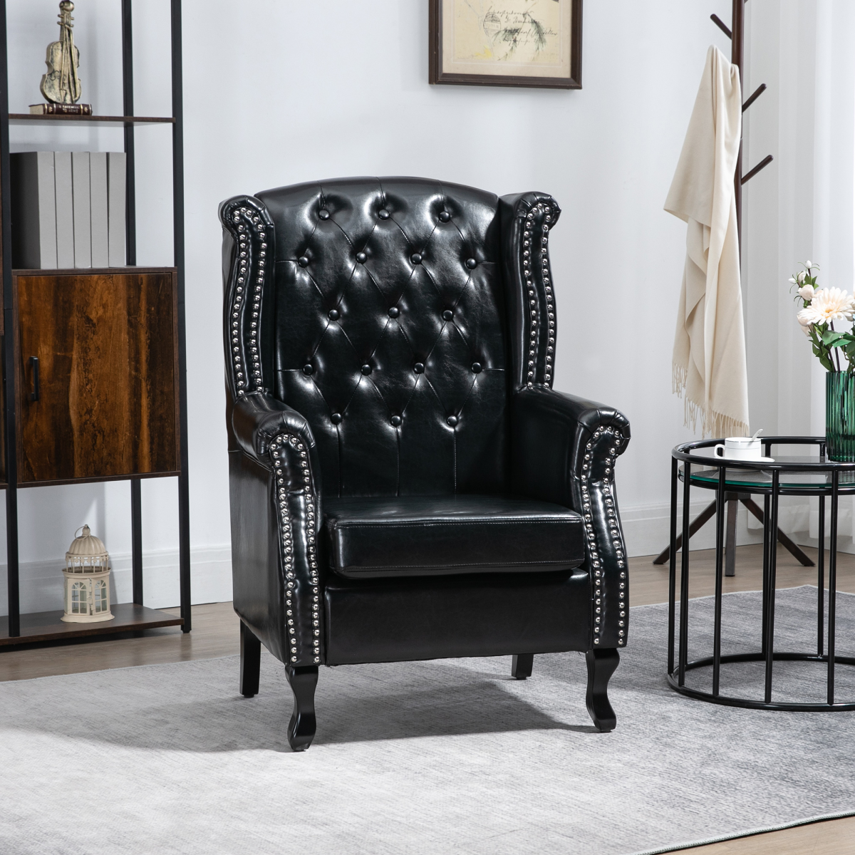 HOMCOM Chesterfield-Style Tufted Wingback Armchair with Padded Seat & Armrests – Classic Lounge Chair, Black